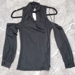 Mesh cut out shoulder bebe top